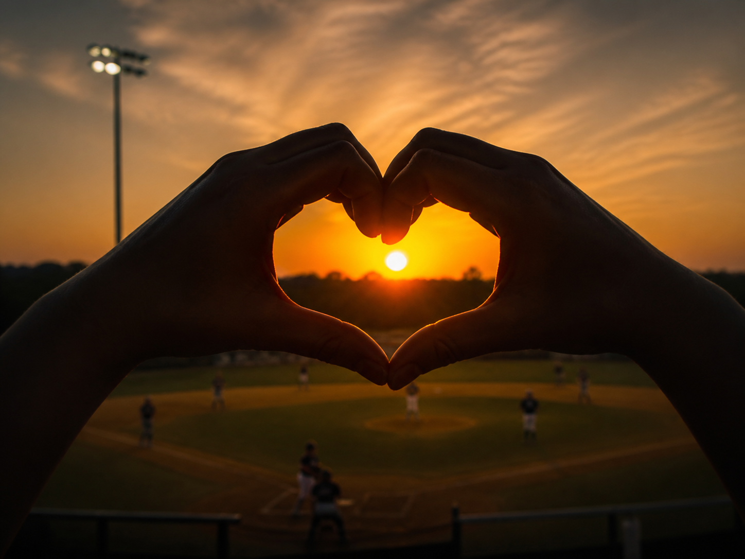 Heart hands at sunset